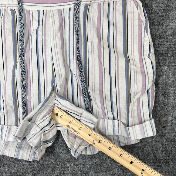 EDDIE BAUER SHORTS WOMENS SMALL‎ STRIPED LINEN BLEND CUFFED LOUNGE BAGGY - Picture 8 of 11